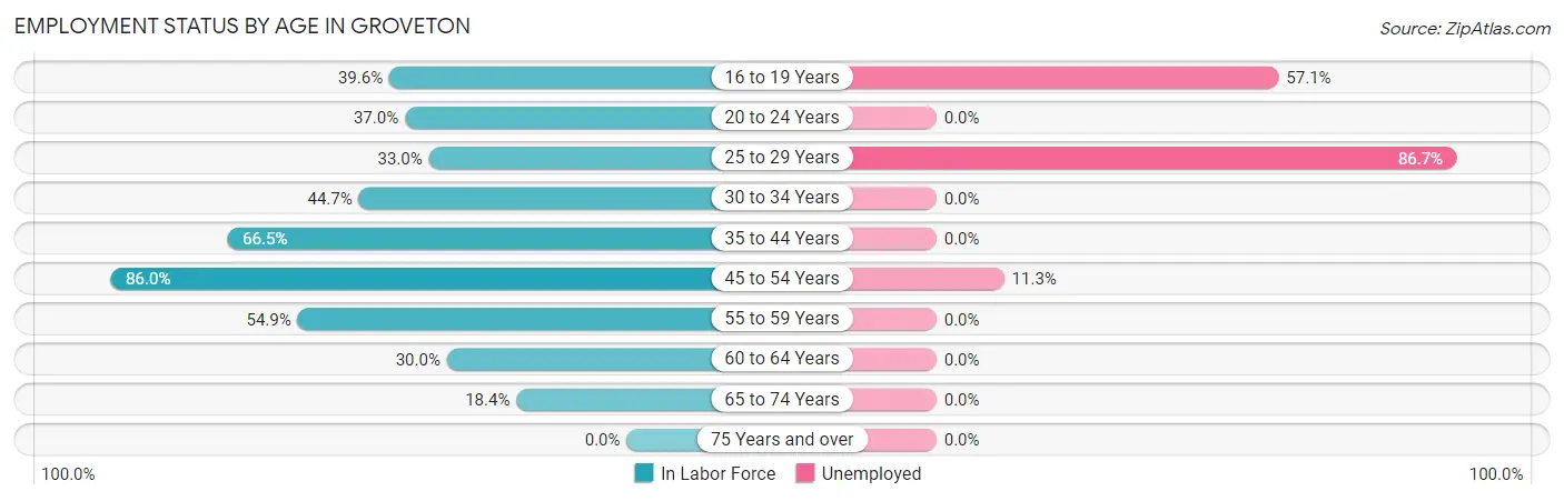 Employment Status by Age in Groveton