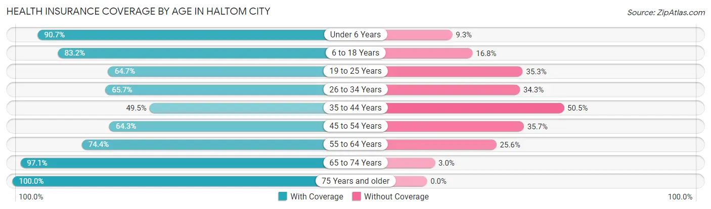 Health Insurance Coverage by Age in Haltom City