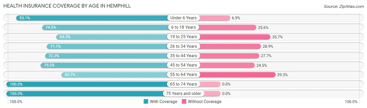 Health Insurance Coverage by Age in Hemphill
