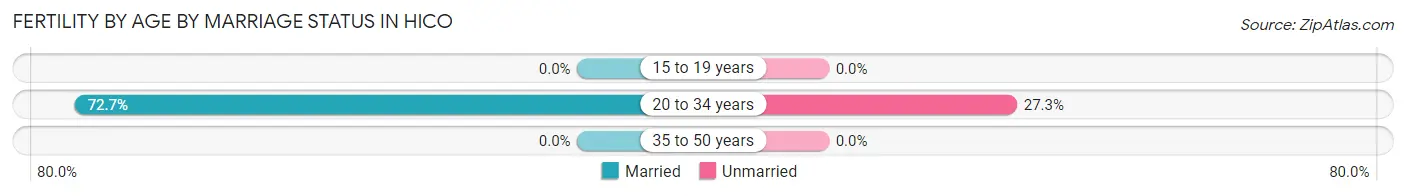 Female Fertility by Age by Marriage Status in Hico