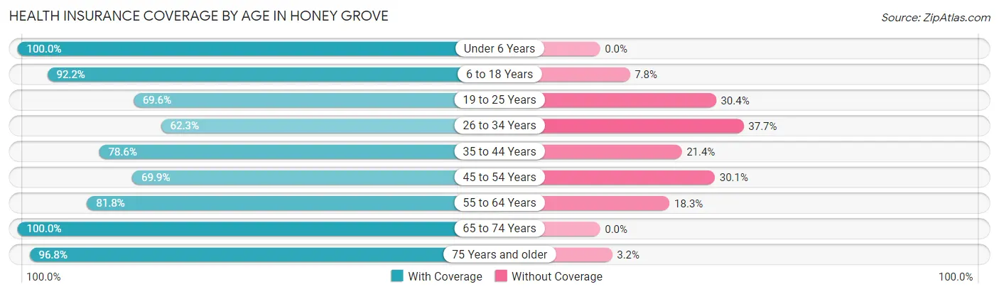 Health Insurance Coverage by Age in Honey Grove