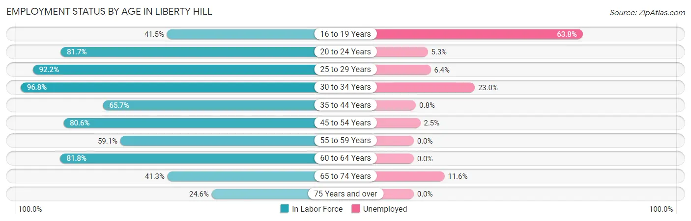 Employment Status by Age in Liberty Hill