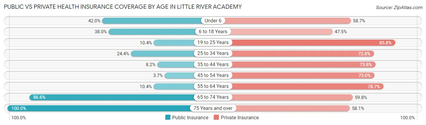 Public vs Private Health Insurance Coverage by Age in Little River Academy