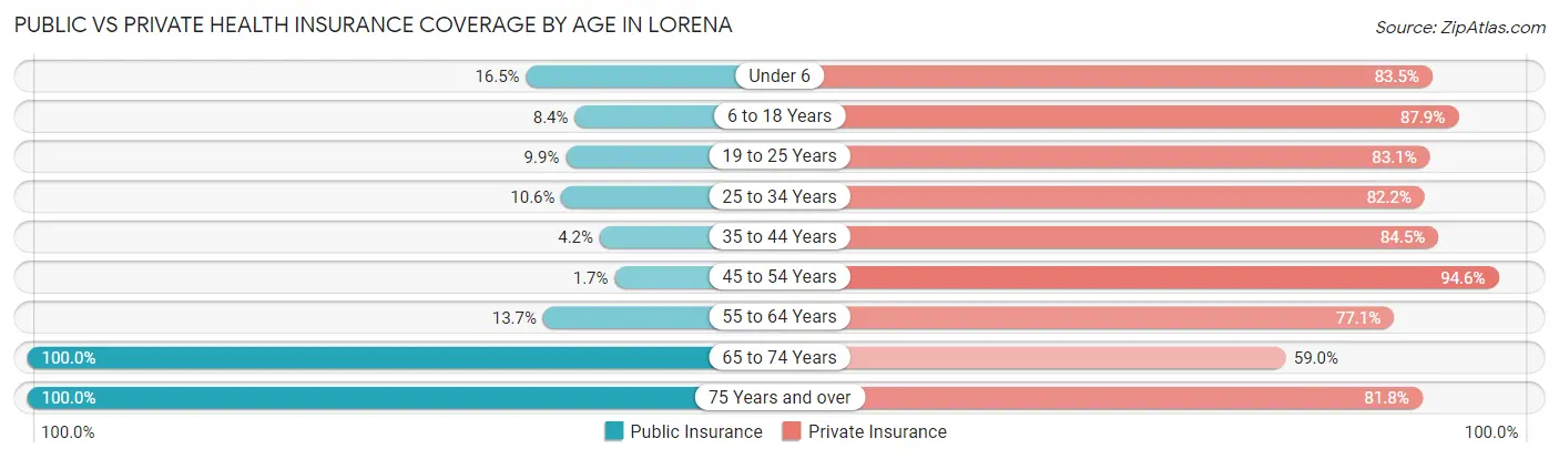 Public vs Private Health Insurance Coverage by Age in Lorena