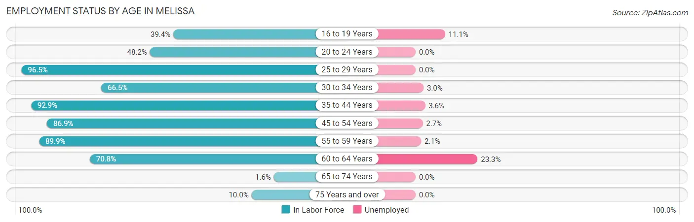 Employment Status by Age in Melissa