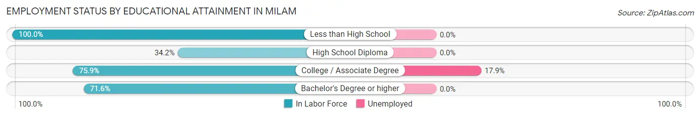 Employment Status by Educational Attainment in Milam