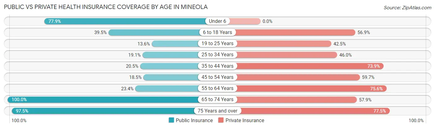 Public vs Private Health Insurance Coverage by Age in Mineola