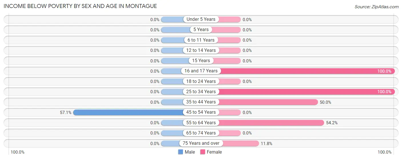 Income Below Poverty by Sex and Age in Montague