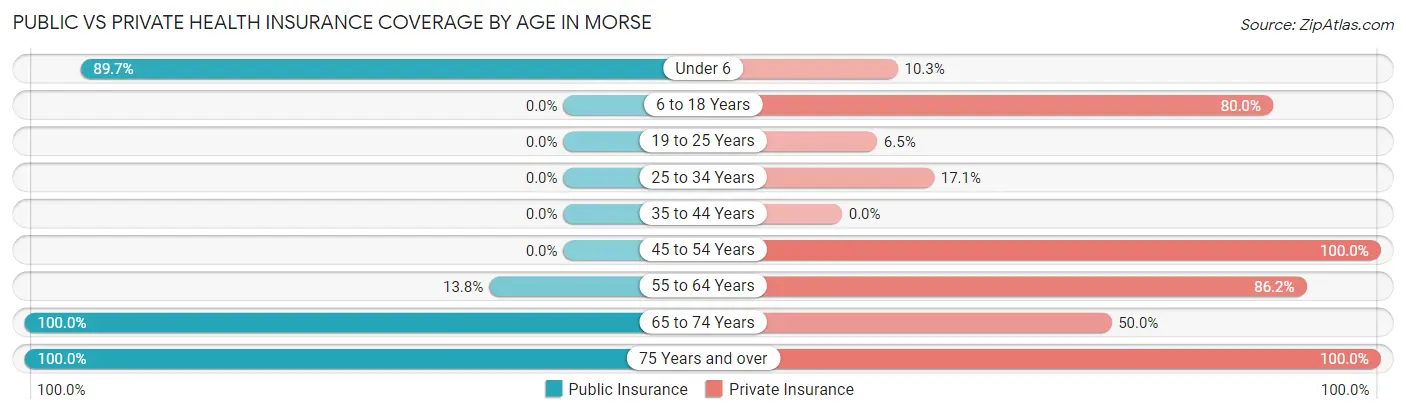 Public vs Private Health Insurance Coverage by Age in Morse