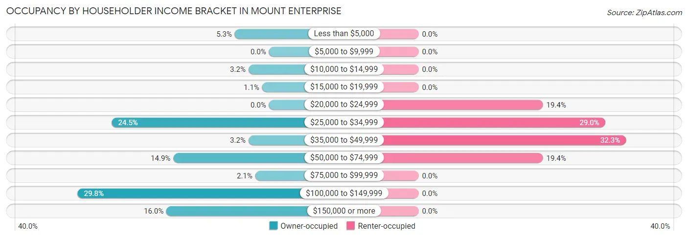 Occupancy by Householder Income Bracket in Mount Enterprise