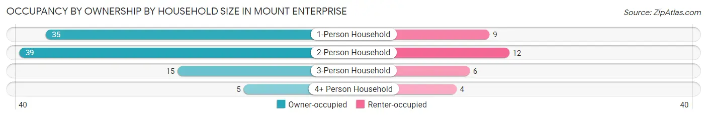 Occupancy by Ownership by Household Size in Mount Enterprise