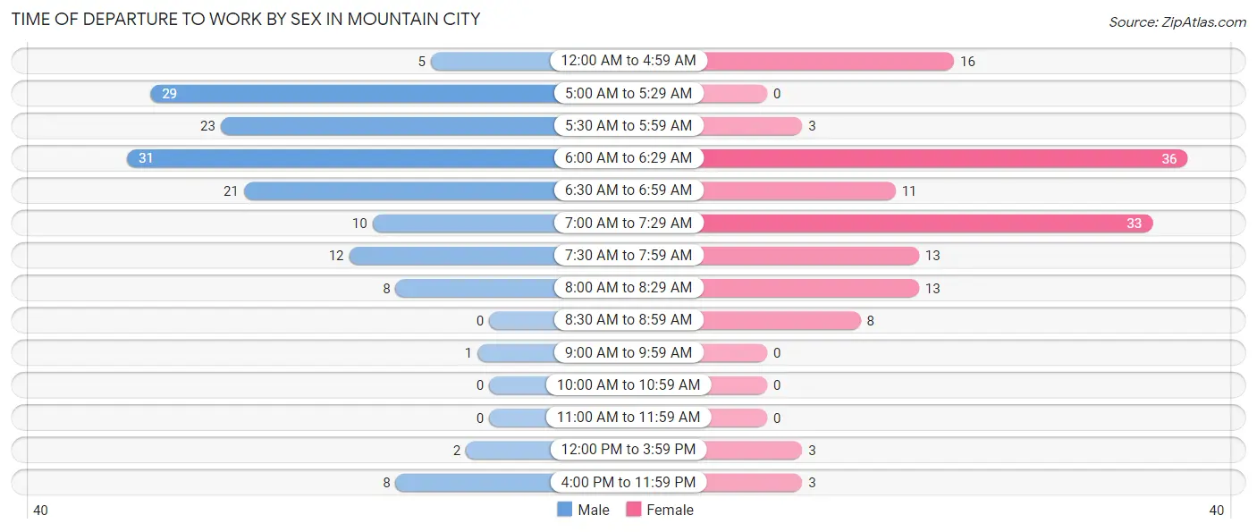 Time of Departure to Work by Sex in Mountain City