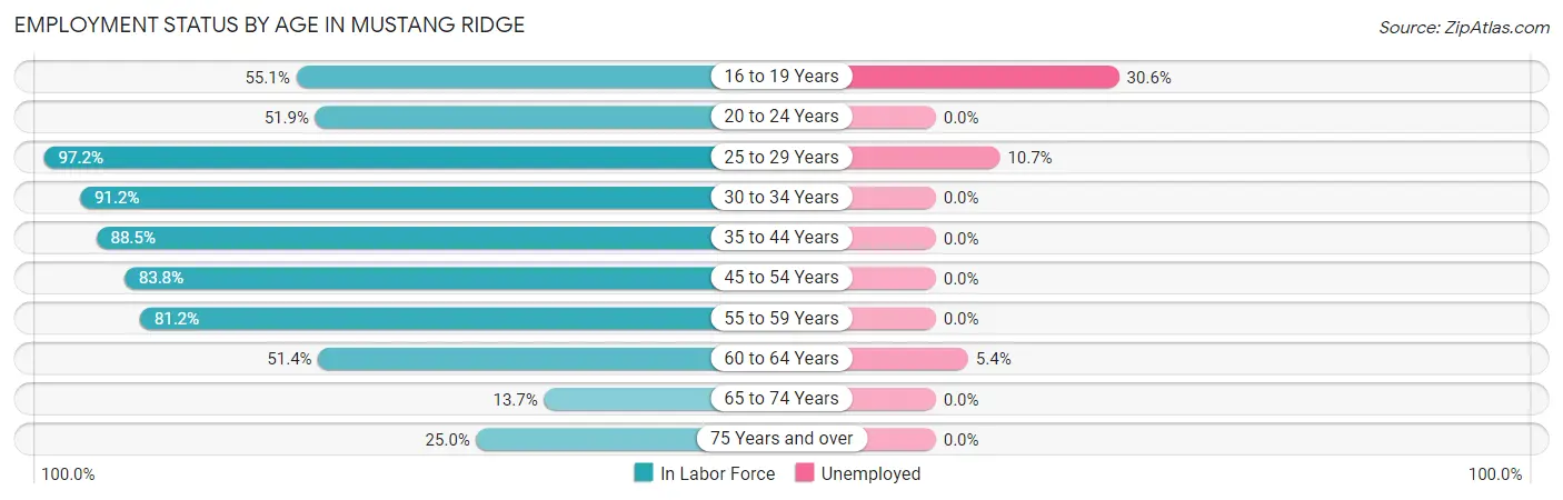 Employment Status by Age in Mustang Ridge