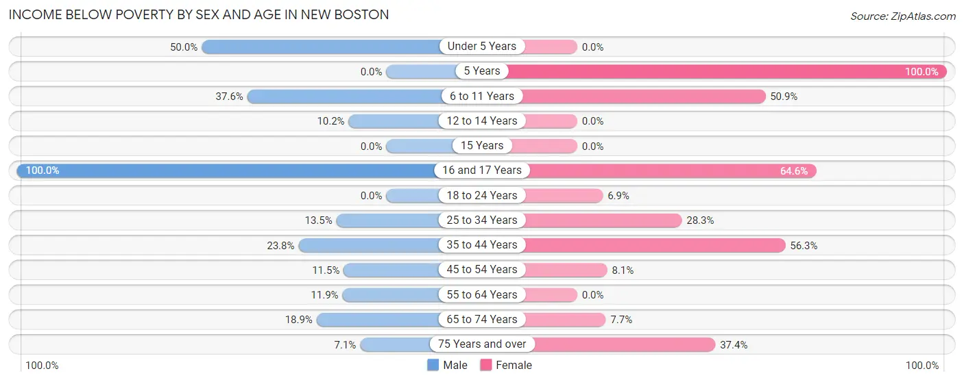 Income Below Poverty by Sex and Age in New Boston