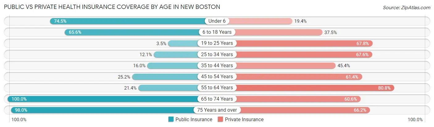 Public vs Private Health Insurance Coverage by Age in New Boston