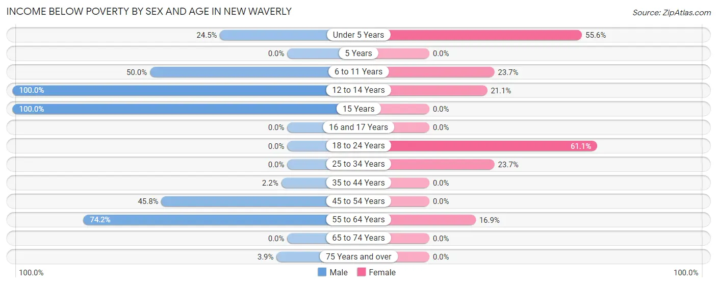 Income Below Poverty by Sex and Age in New Waverly