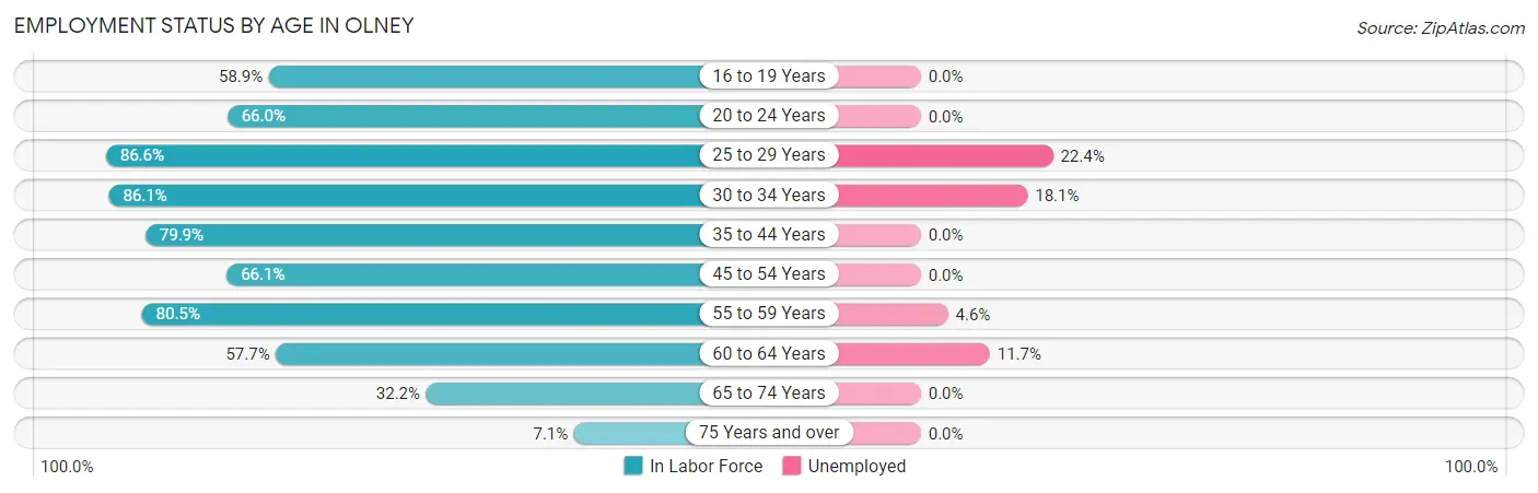 Employment Status by Age in Olney