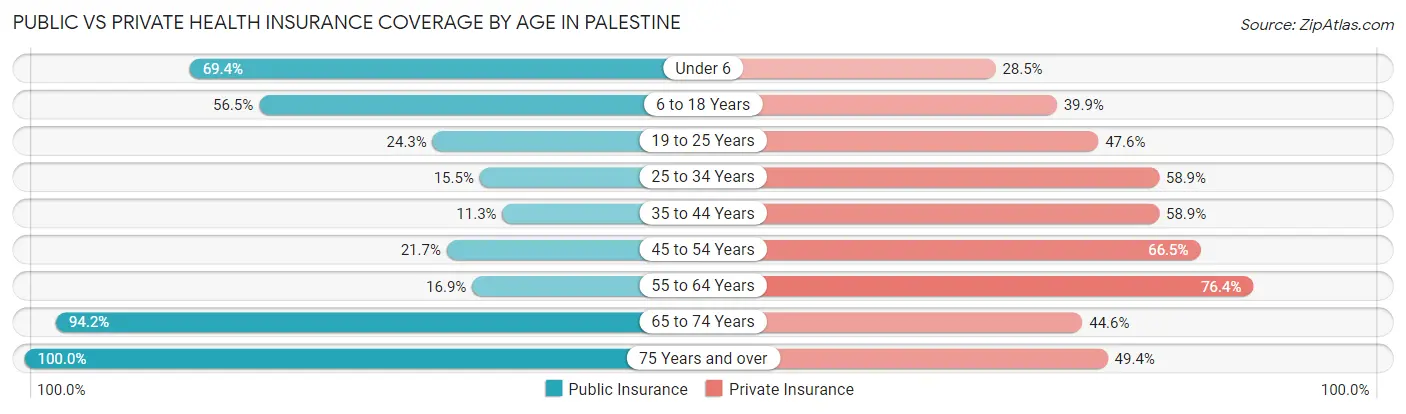 Public vs Private Health Insurance Coverage by Age in Palestine