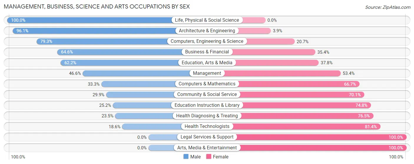 Management, Business, Science and Arts Occupations by Sex in Pampa