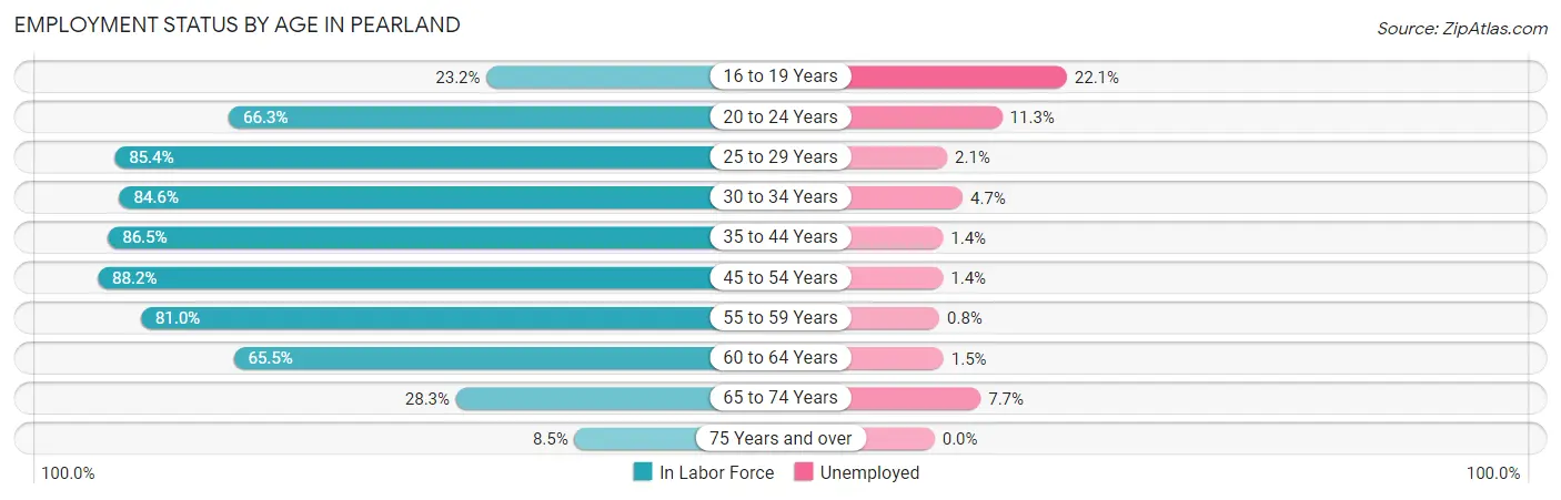 Employment Status by Age in Pearland