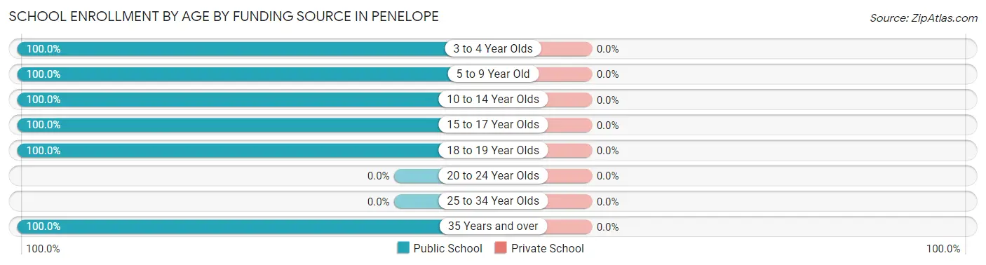 School Enrollment by Age by Funding Source in Penelope