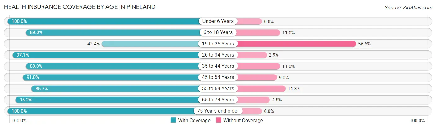 Health Insurance Coverage by Age in Pineland