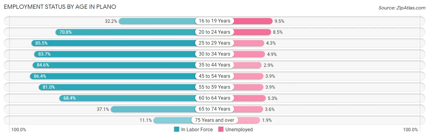 Employment Status by Age in Plano