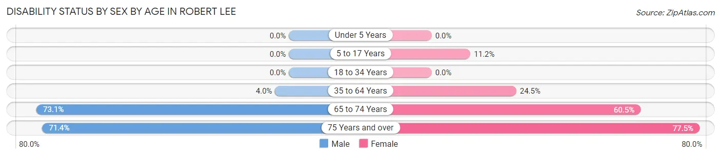 Disability Status by Sex by Age in Robert Lee
