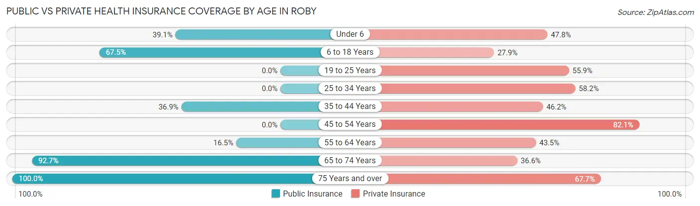 Public vs Private Health Insurance Coverage by Age in Roby