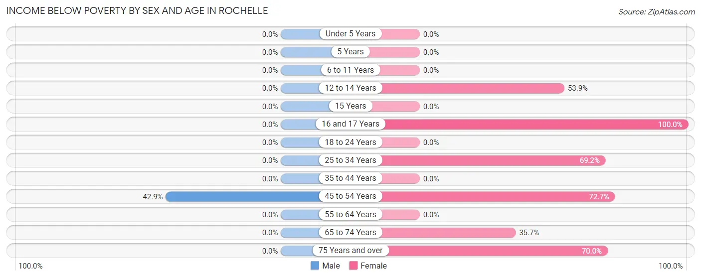 Income Below Poverty by Sex and Age in Rochelle