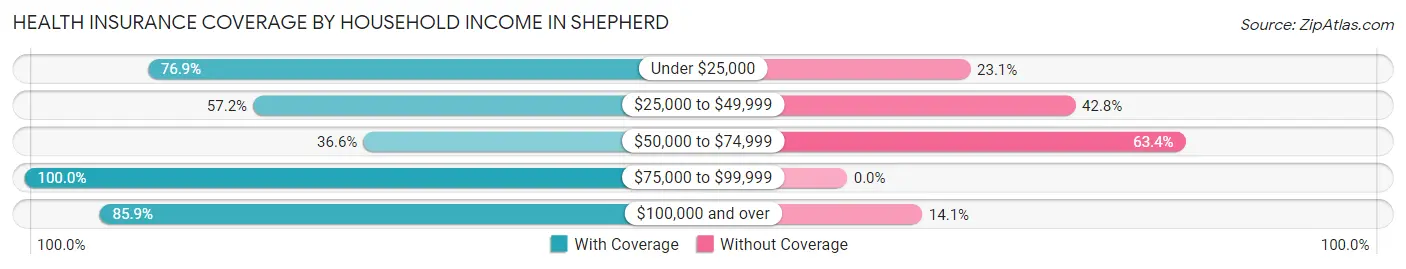 Health Insurance Coverage by Household Income in Shepherd