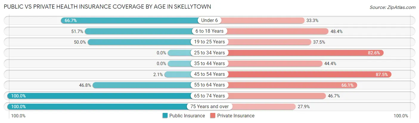 Public vs Private Health Insurance Coverage by Age in Skellytown