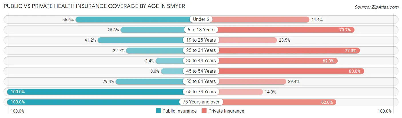 Public vs Private Health Insurance Coverage by Age in Smyer