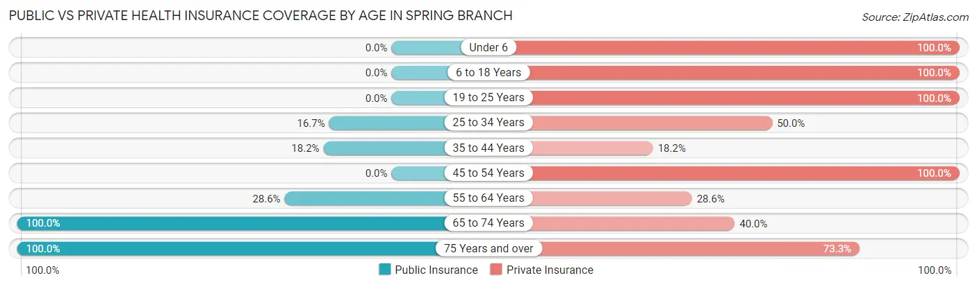 Public vs Private Health Insurance Coverage by Age in Spring Branch
