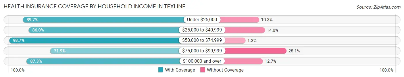 Health Insurance Coverage by Household Income in Texline