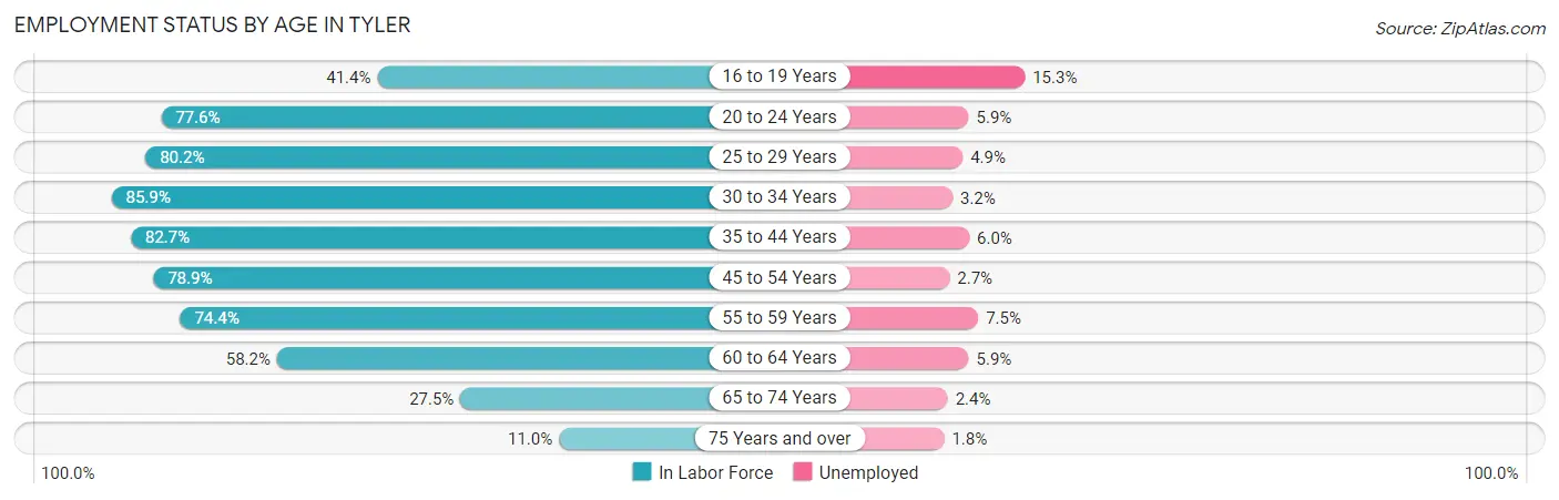 Employment Status by Age in Tyler