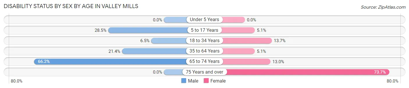 Disability Status by Sex by Age in Valley Mills