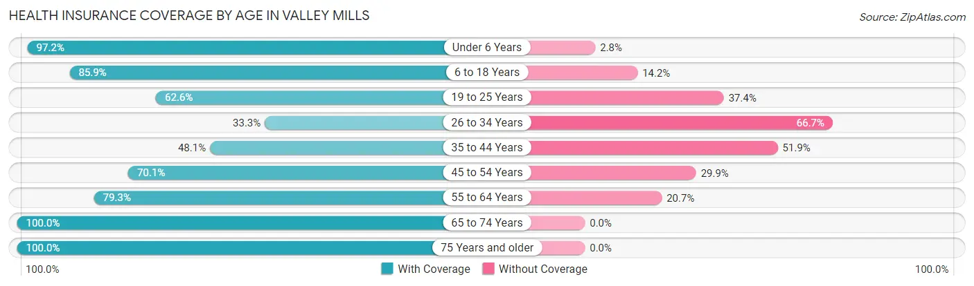 Health Insurance Coverage by Age in Valley Mills