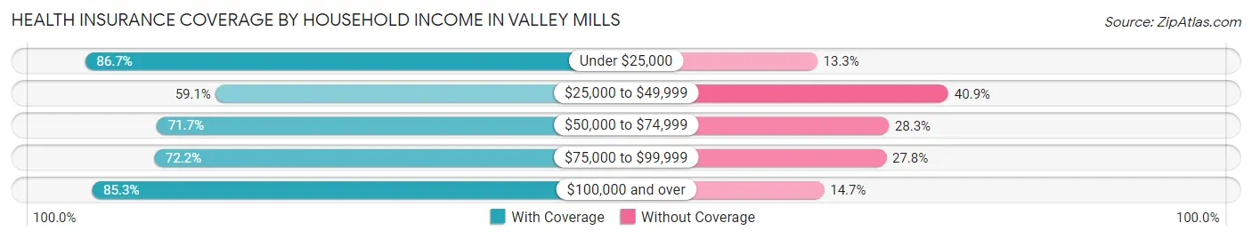 Health Insurance Coverage by Household Income in Valley Mills