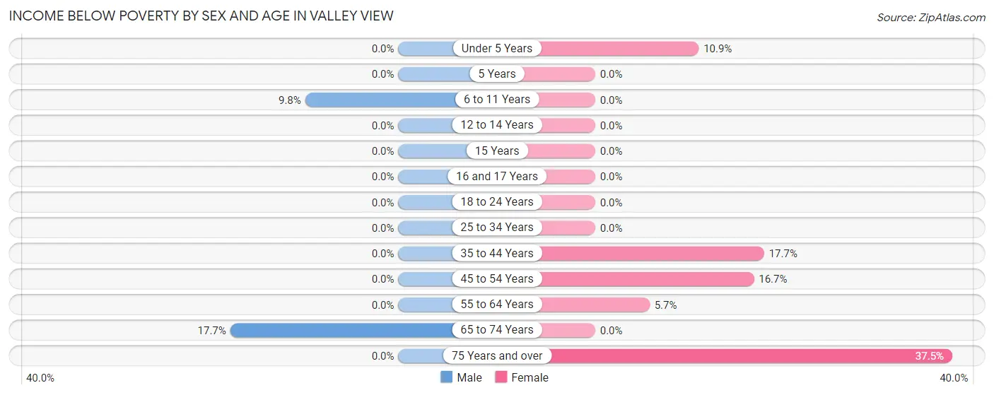 Income Below Poverty by Sex and Age in Valley View
