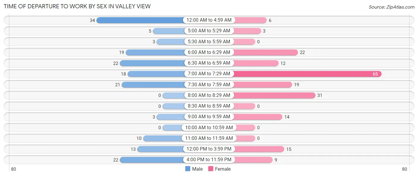 Time of Departure to Work by Sex in Valley View