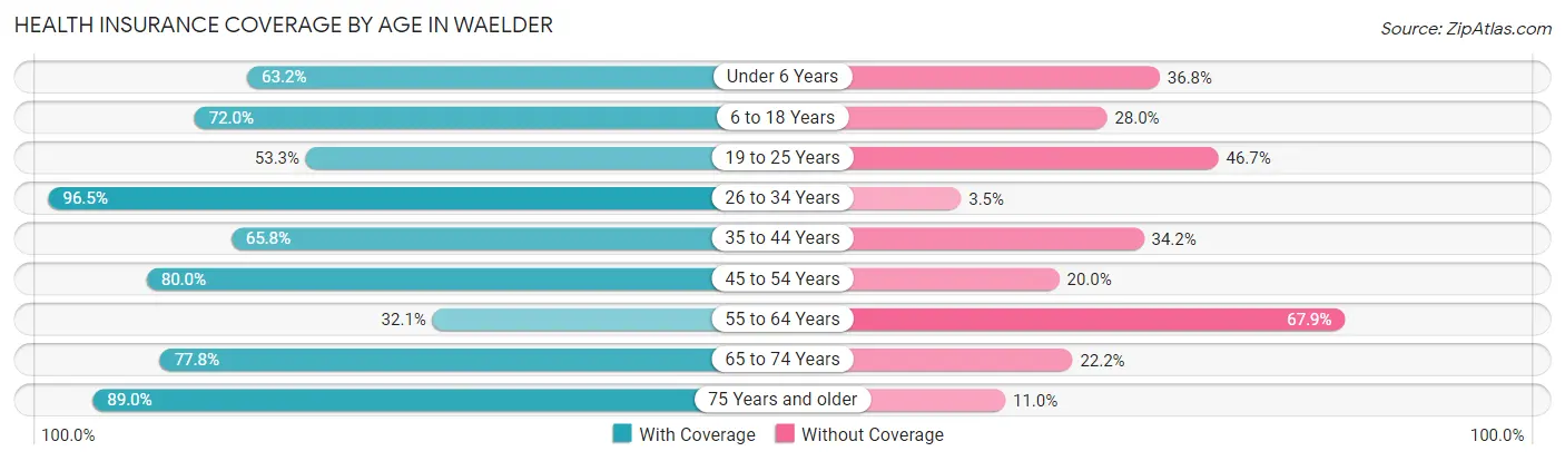 Health Insurance Coverage by Age in Waelder