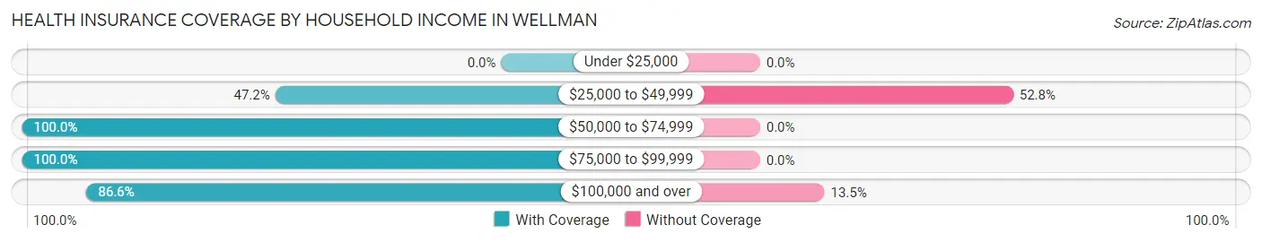 Health Insurance Coverage by Household Income in Wellman