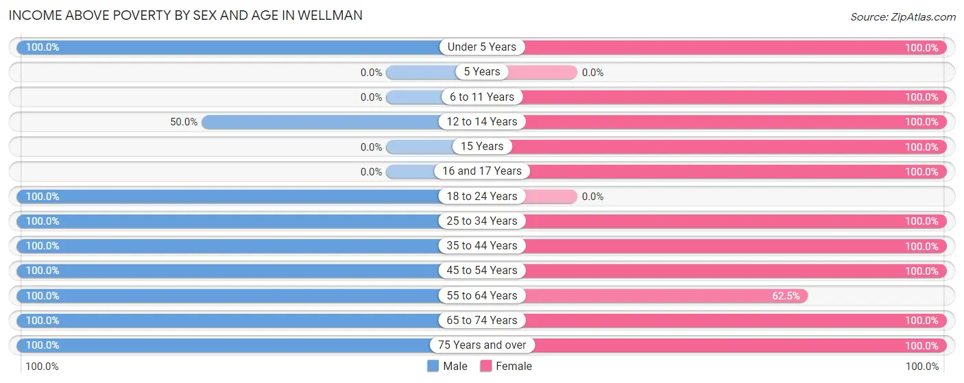 Income Above Poverty by Sex and Age in Wellman