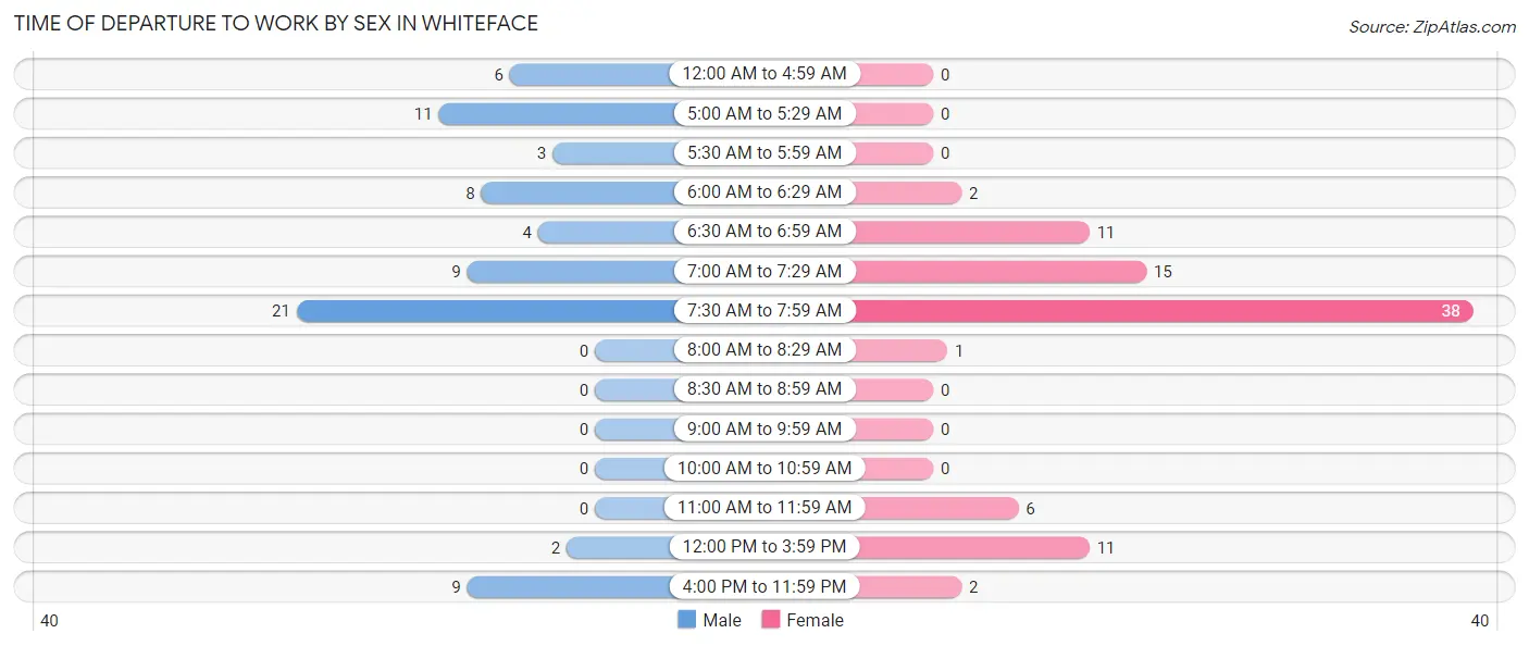 Time of Departure to Work by Sex in Whiteface
