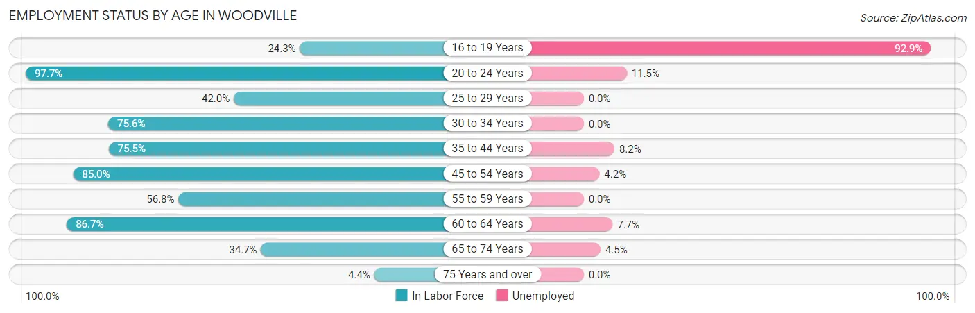 Employment Status by Age in Woodville