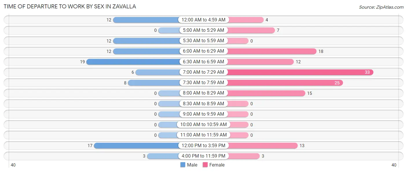 Time of Departure to Work by Sex in Zavalla