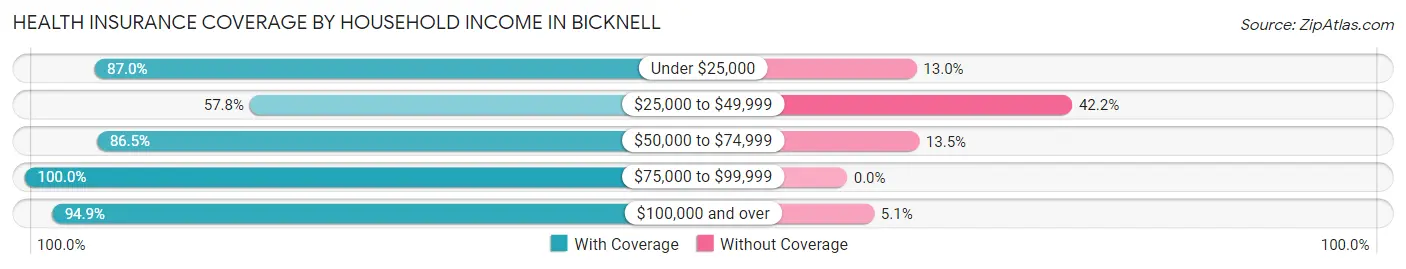 Health Insurance Coverage by Household Income in Bicknell