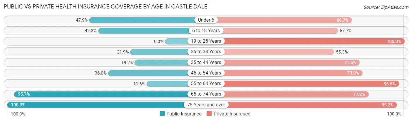 Public vs Private Health Insurance Coverage by Age in Castle Dale