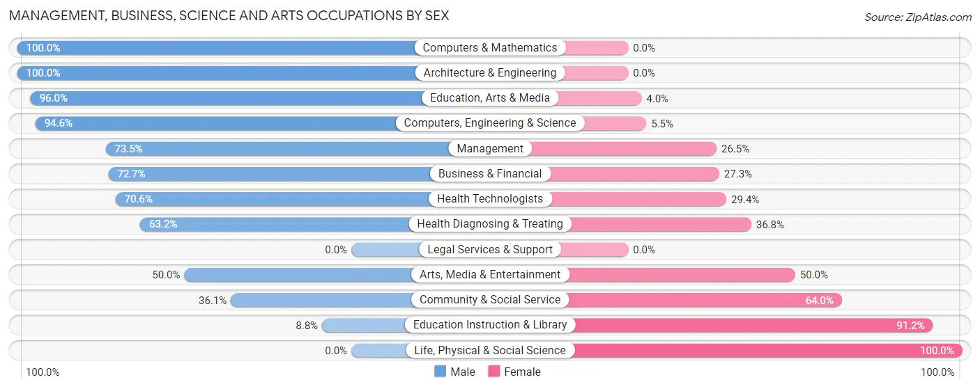 Management, Business, Science and Arts Occupations by Sex in Mantua